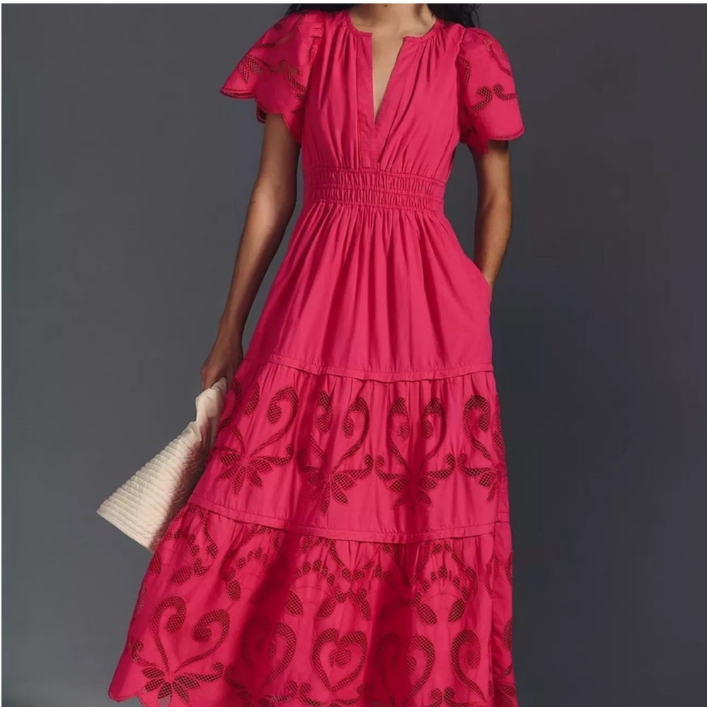 Anthropologie Fuchsia Eyelet Midi Dress - Picture 4 of 4